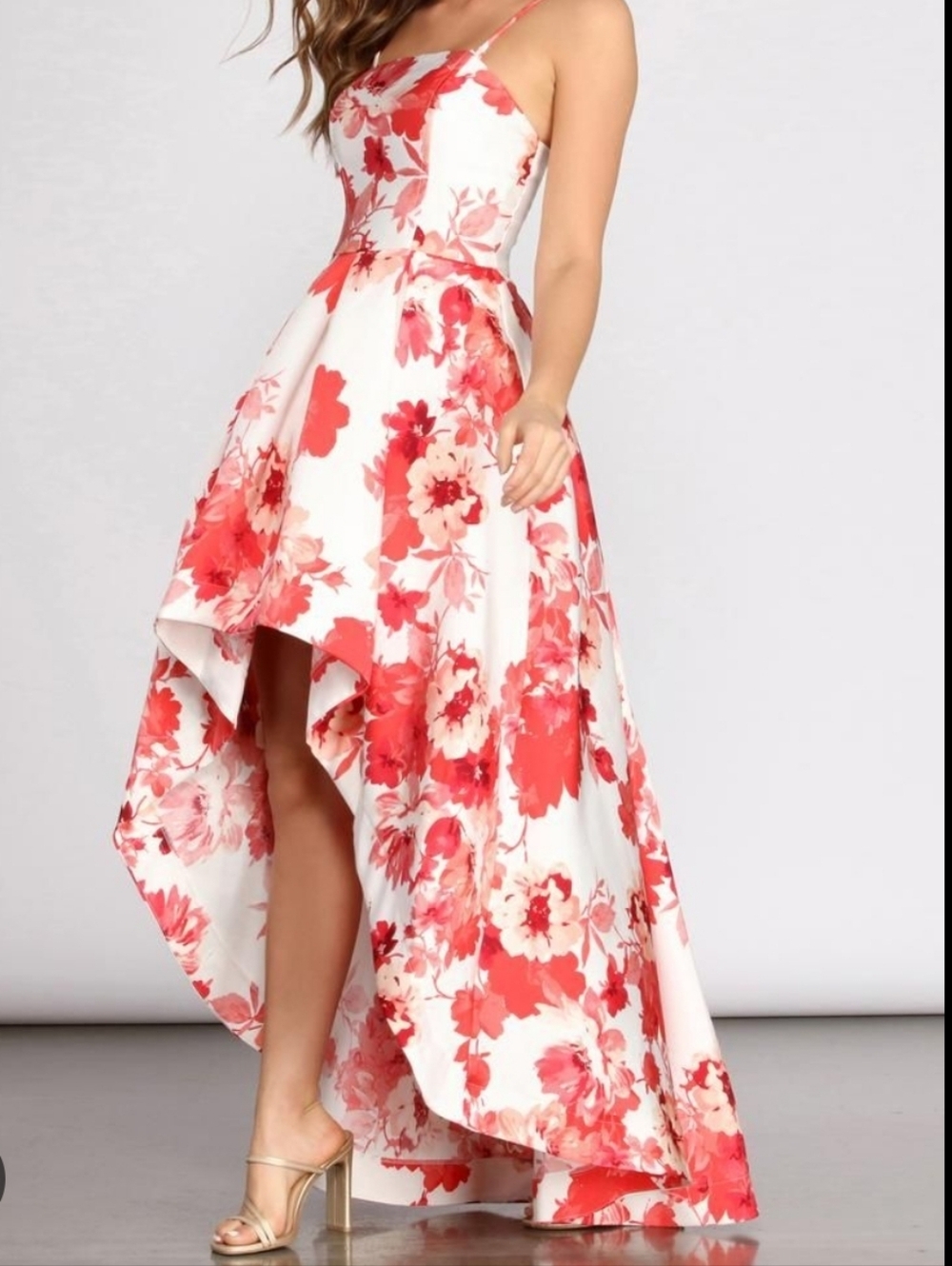 Xtraordinary Windsor Reds Floral High-Low Dress with Red Print Sz 5 Prom - Picture 4 of 16